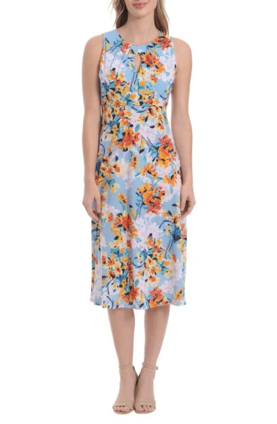 London Times Sleeveless Midi Dress In Blue