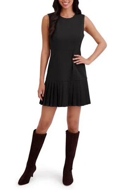 London Times Sleeveless Pleated Drop Waist Dress In Black
