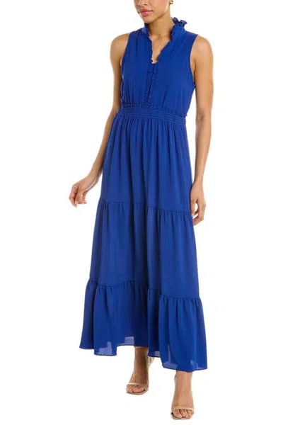 London Times Sleeveless Smocked Waist Maxi Dress In Surf The Web In Blue