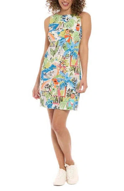 London Times Sleeveless Stretch Cotton Sateen Sheath Dress In Multi