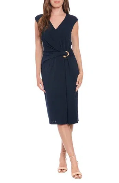 London Times Sleeveless Twisted Waist Midi Dress In Navy