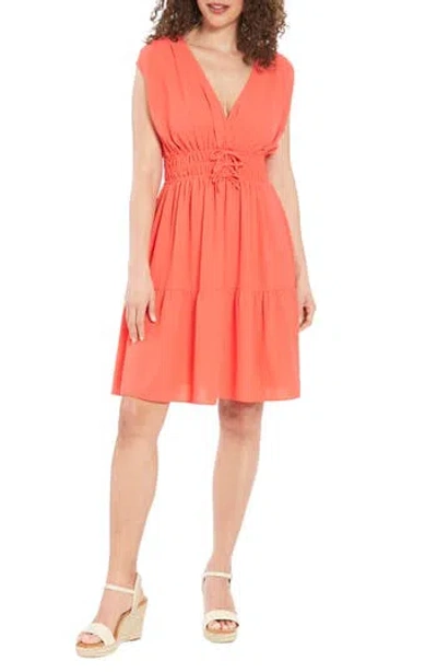 London Times Smocked Waist Ruffle Dress In Coral