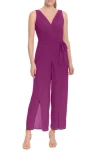London Times Solid Side Tie Jumpsuit In Purple