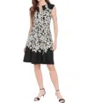 London Times Split Neck Fit And Flare Dress In Black/cream In Black
