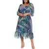 London Times Square Neck Long Sleeve Maxi Dress In Multi