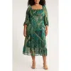 London Times Square Neck Long Sleeve Maxi Dress In Multi