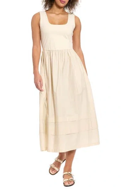 London Times Square Neck Twofer A-line Dress In Neutral