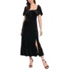London Times Square Neck Velvet Midi Dress In Black