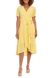London Times Stretch Eyelet Short Sleeve Ruffle Wrap Dress In Snapdragon