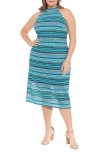 London Times Stripe Halter Neck Knit Midi Dress In Blue Multi