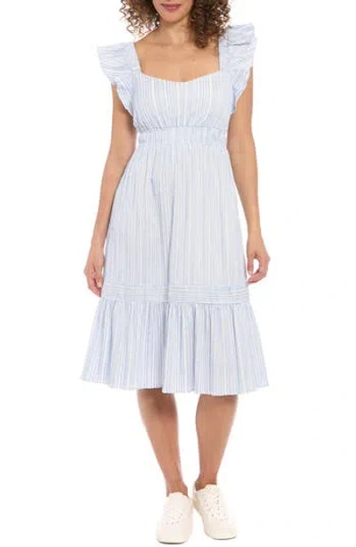 LONDON TIMES LONDON TIMES STRIPE RUFFLE SLEEVE EMPIRE WAIST MIDI DRESS