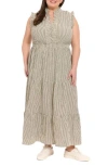 London Times Stripe Ruffle Tiered Maxi Dress