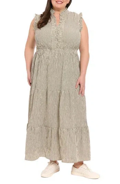 London Times Stripe Ruffle Tiered Maxi Dress