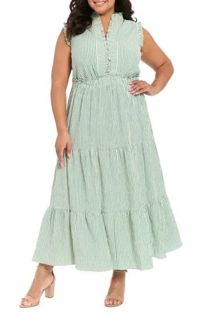 London Times Plus Size Sleeveless Slit Neck Maxi Dress In Green