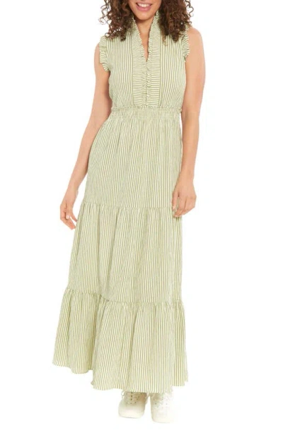 London Times Stripe Ruffle Tiered Maxi Dress In Green