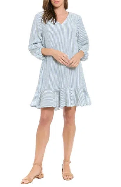 London Times Stripe Seersucker Minidress In Blue
