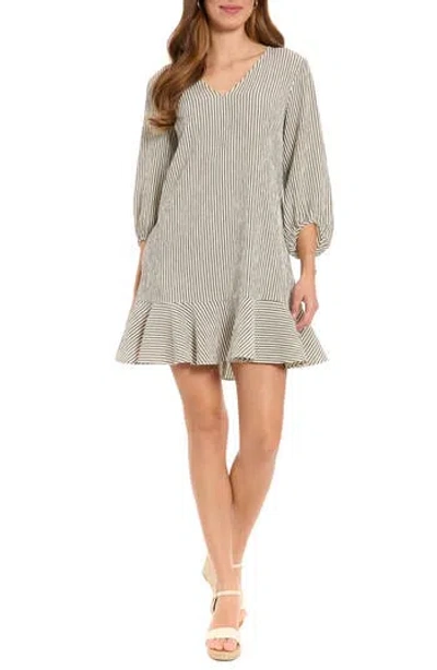 London Times Stripe Seersucker Minidress In Gray