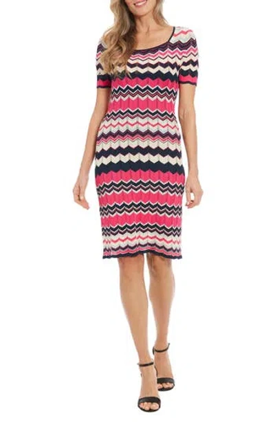 London Times Stripe Short Sleeve Sweater Dress In Multi