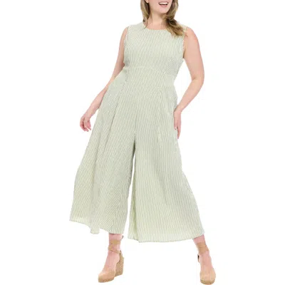 London Times Stripe Sleeveless Jumpsuit In Green