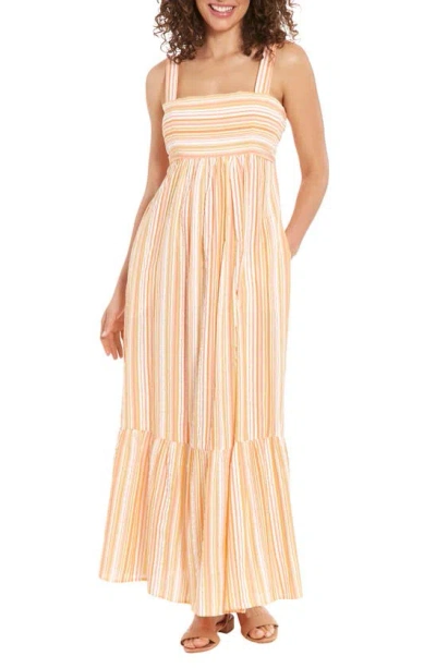London Times Striped Empire Waist Cotton Maxi Dress In Orange