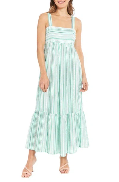 London Times Striped Empire Waist Cotton Maxi Dress In Teal White