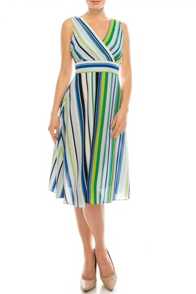 London Times Striped Surplice A-line Dress In Multi