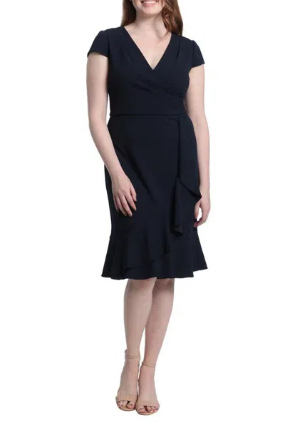 London Times Surplice Neck Sheath Dress In Twilight Navy In Blue