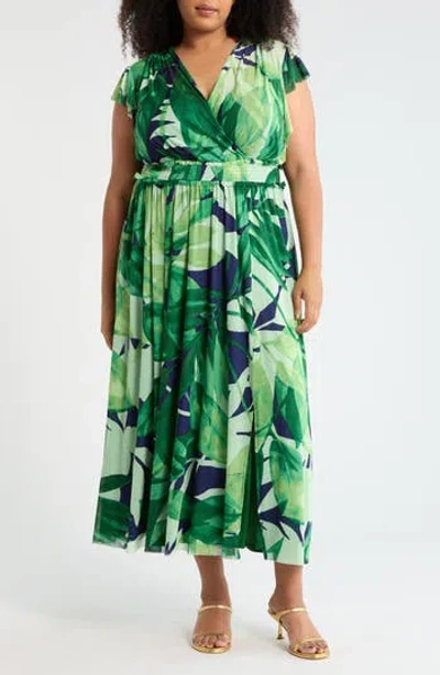 London Times Surplice Neck Tiered Minidress In Green