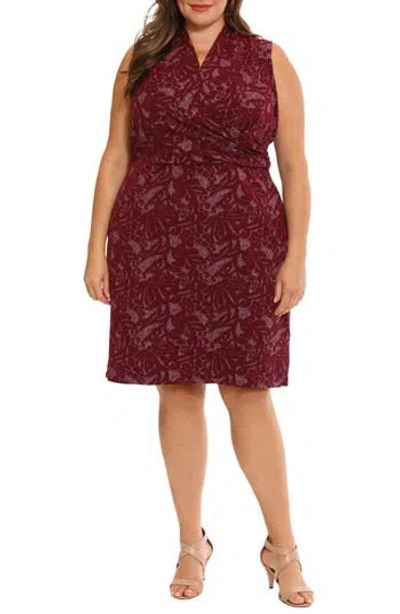 London Times Surplice Sleeveless Sheath Dress In Wine/ivory
