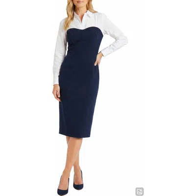 London Times Sweetheart Long Sleeve Mixed Media Sheath Dress In Multi