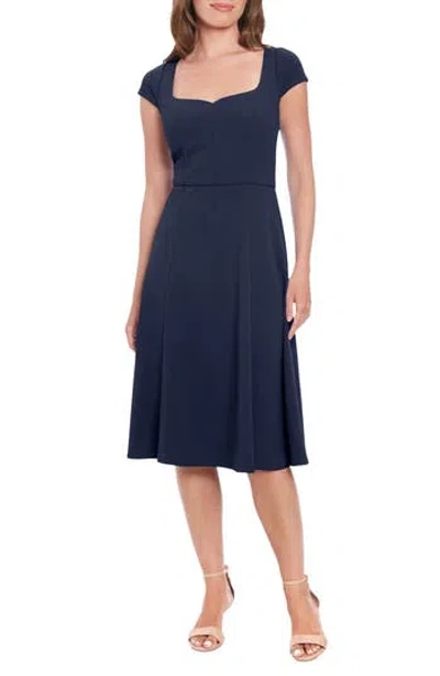 London Times Sweetheart Neck Cap Sleeve Fit & Flare Dress In Blue