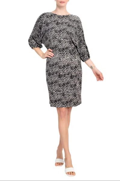 London Times T6019m Short Printed Cocktail Blouson Dress In Gray