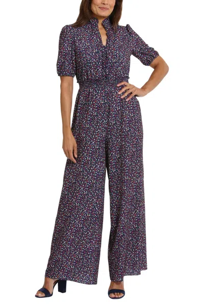 London Times T7116m Long Ruffle Formal Jumpsuit In Blue