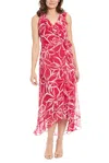London Times T7261m Printed High Low Maxi Cocktail Dress In Pink