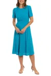 London Times T7727m Short A Line Puff Sleeve Cocktail Midi Dress In Blue