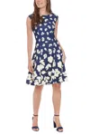 London Times T7776m Short Floral Print Cocktail A Line Dress In Blue