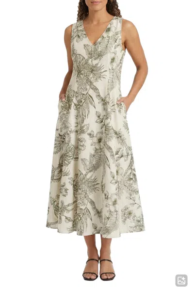 London Times T8197m Printed Pocket A Line Midi Cocktail Dress In White