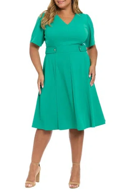 London Times Tab Waist Midi Dress In Green
