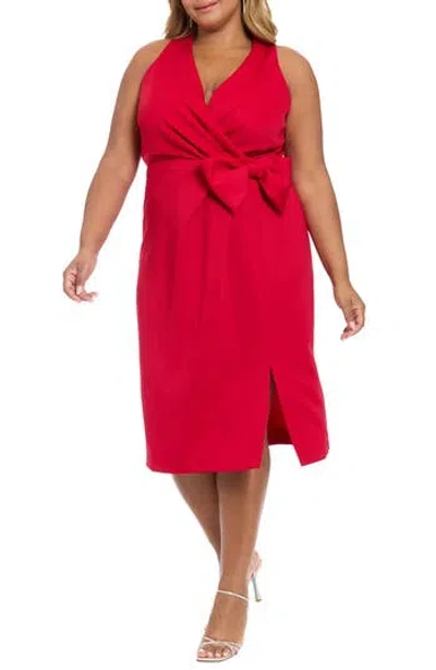 London Times Techno Bow Surplice Scuba Knit Dress In Red