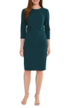 London Times Three-quarter Sleeve Sheath Dress In Deep Teal