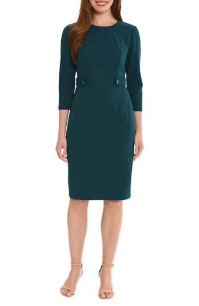 London Times Three-quarter Sleeve Sheath Dress In Deep Teal