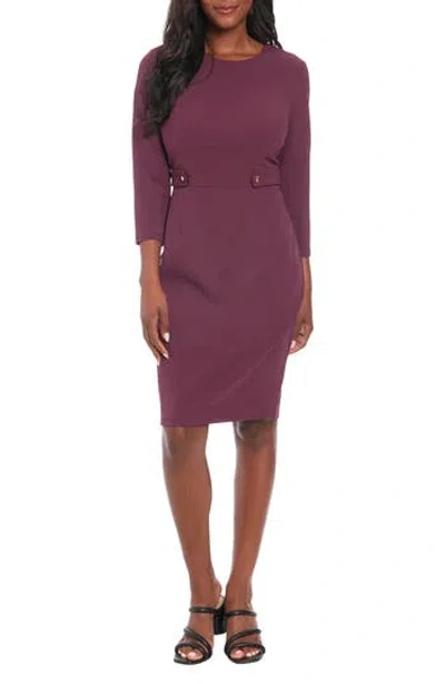 London Times Three-quarter Sleeve Sheath Dress In Eggplant