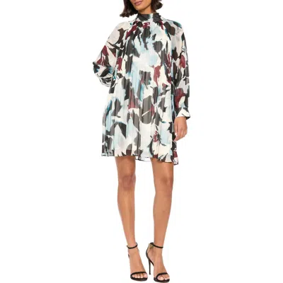 London Times Tie Back Long Sleeve A-line Dress In Multi