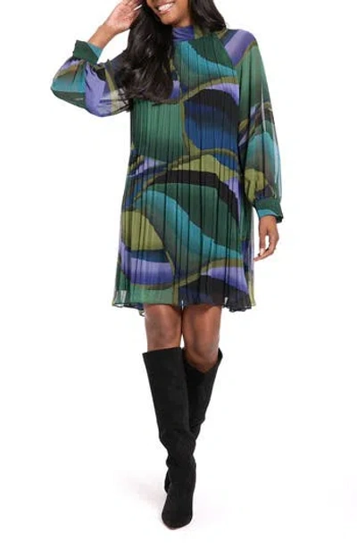 London Times Womens Mock Neck Long Sleeve Abstract Shift Dress In Green
