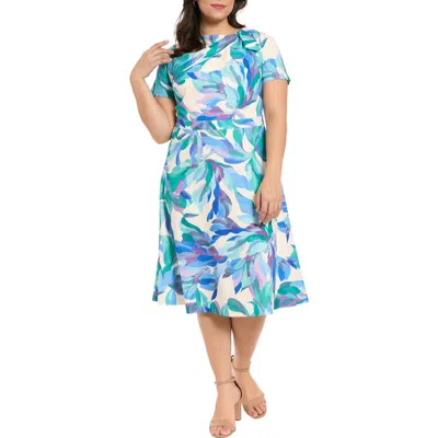 London Times Tie Neck Fit & Flare Midi Dress In Multi