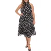 London Times Tie Waist Halter Midi Dress In Black/cream