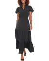 London Times Bubble Sleeve Tiered A-line Maxi Dress