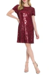 London Times Triangle Sequin Shift Dress In Burgundy