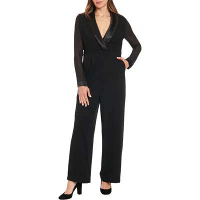 LONDON TIMES LONDON TIMES TUXEDO LONG SLEEVE CREPE JUMPSUIT
