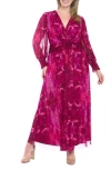 London Times Plus Size Bishop-sleeve Mesh Maxi Dress In Pink